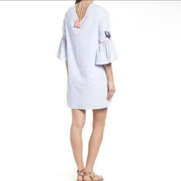 THML ANTHROPOLOGIE BOHO PINSTRIPE EMBROIDERED DRESS SIZE MEDIUM - Picture 2 of 13